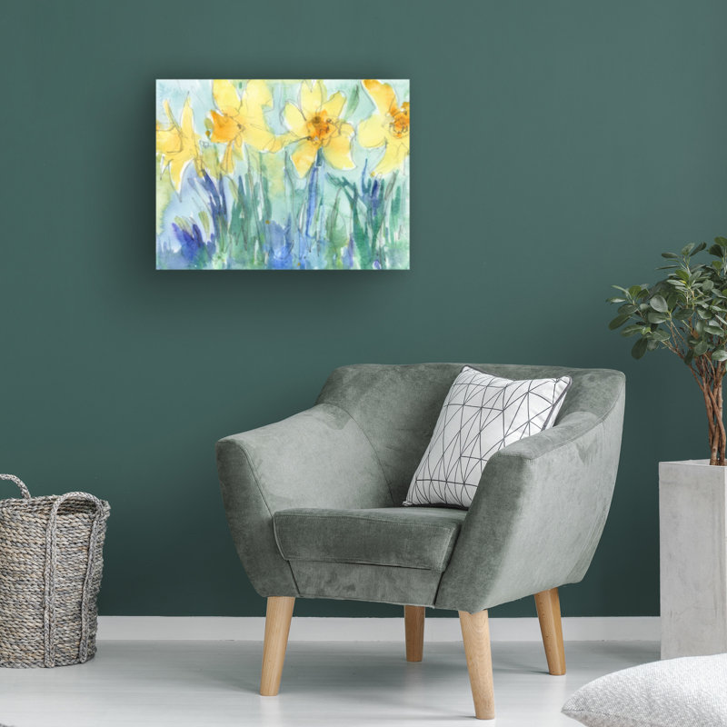 Daffodil Blooms II Yellow and Blue Canvas Art