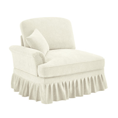 Chenille In Beige White, 1 Pillow Included - Easy Setup Cloud Couch With Detachable Ruffles, Soft Body Conforming , High Density Padding, Curved Cushion And Legs, Silver Fabric, Multi Configurable