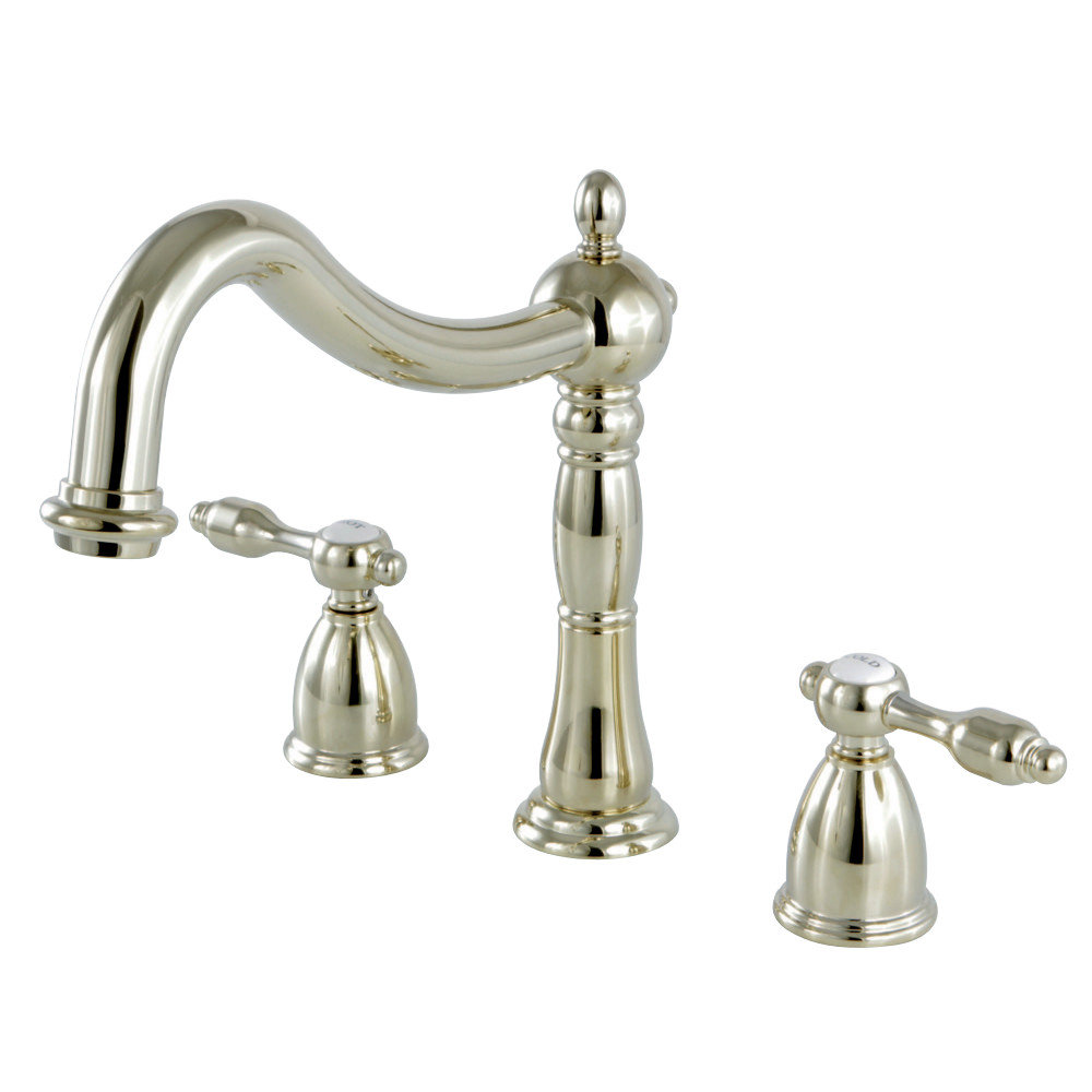Tudor Deck-Mounted Roman Tub Faucet, Polished Brass