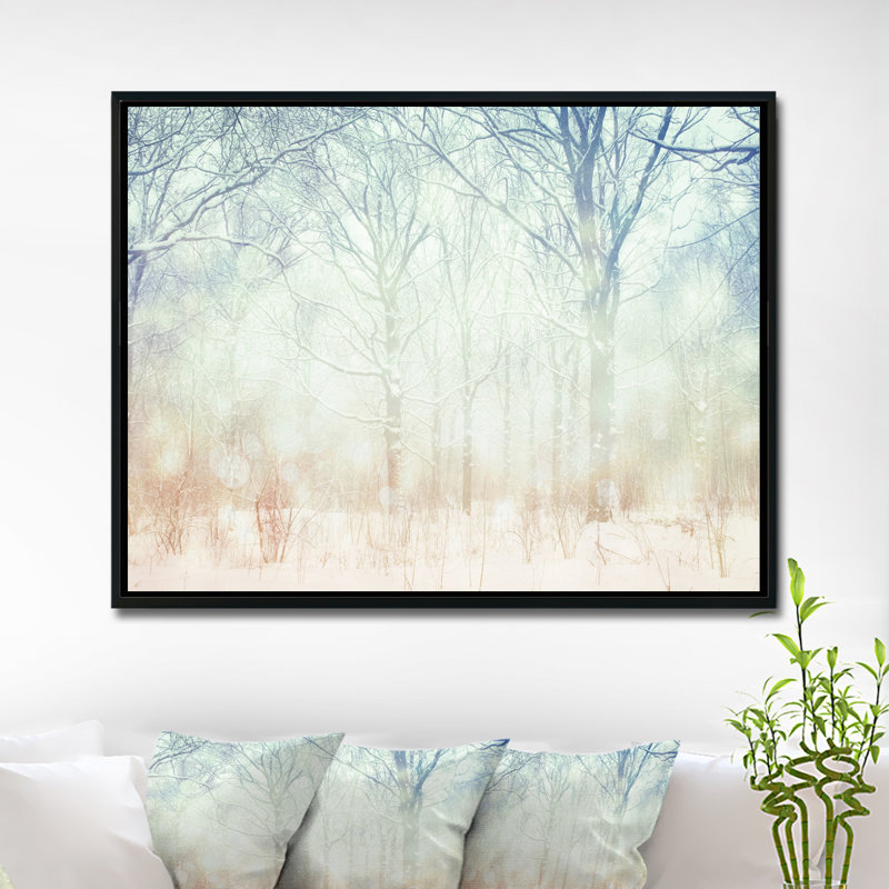 «Winter with Foggy Forest», art graphique, H 30 po x l 40 po x 1,5 po, Toile avec cadre flottant