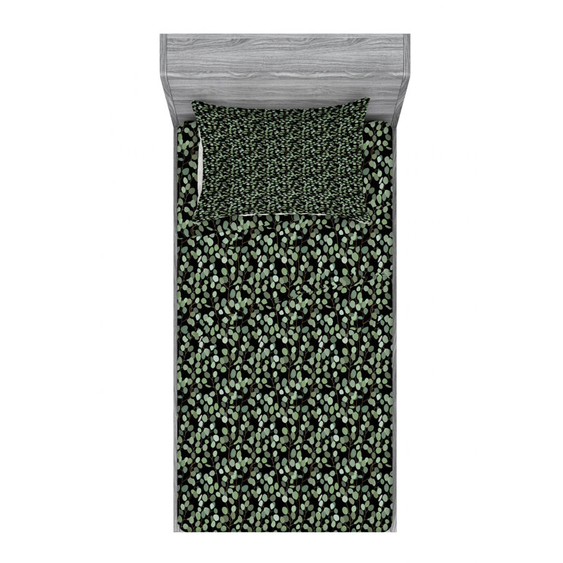 Microfiber Geometric Sheet Set, Twin Sheet Set with Fitted Sheet, Green/Black, Tropical Floral