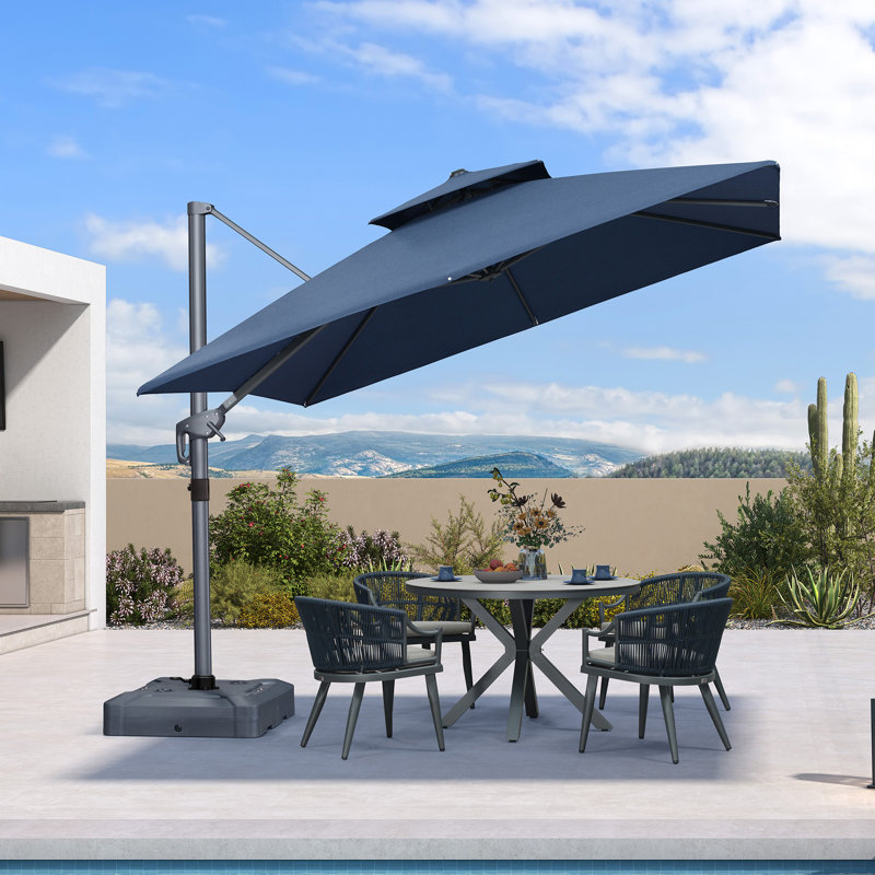Parasol en porte-à-faux carré avec base en ardoise océanique 10 pi x 10 pi Karnesha, L 120 po x P 120 po, Ardoise océanique