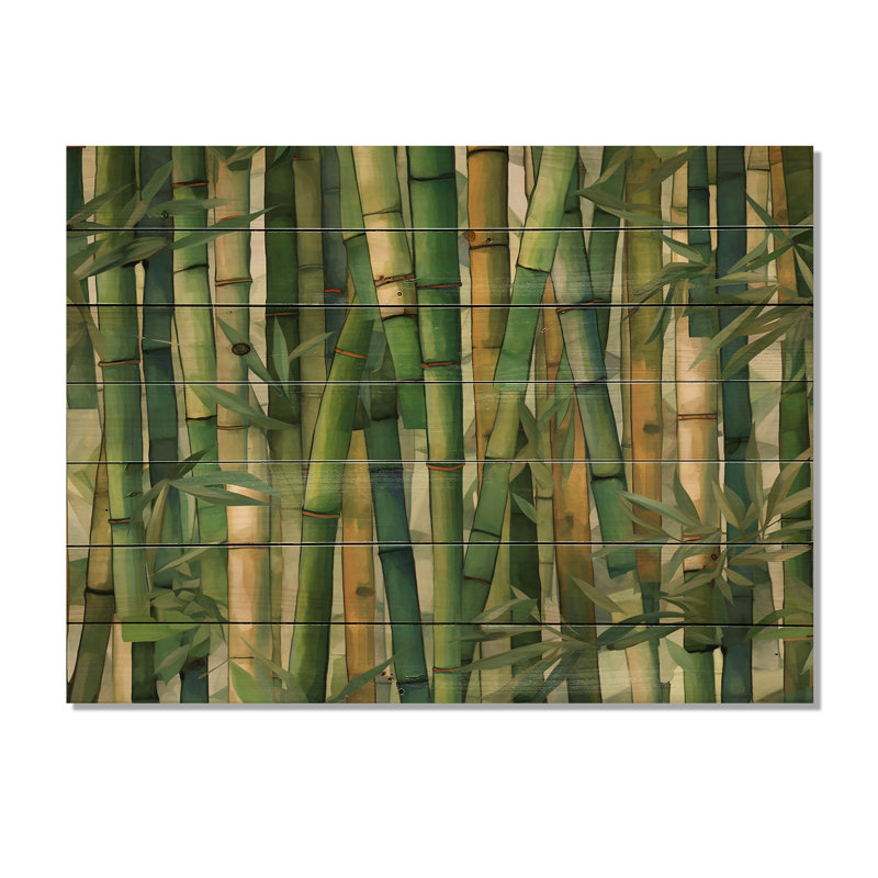 «Whispering Bamboo», art géométrique sur bois de pin naturel, H 10 po x l 20 po