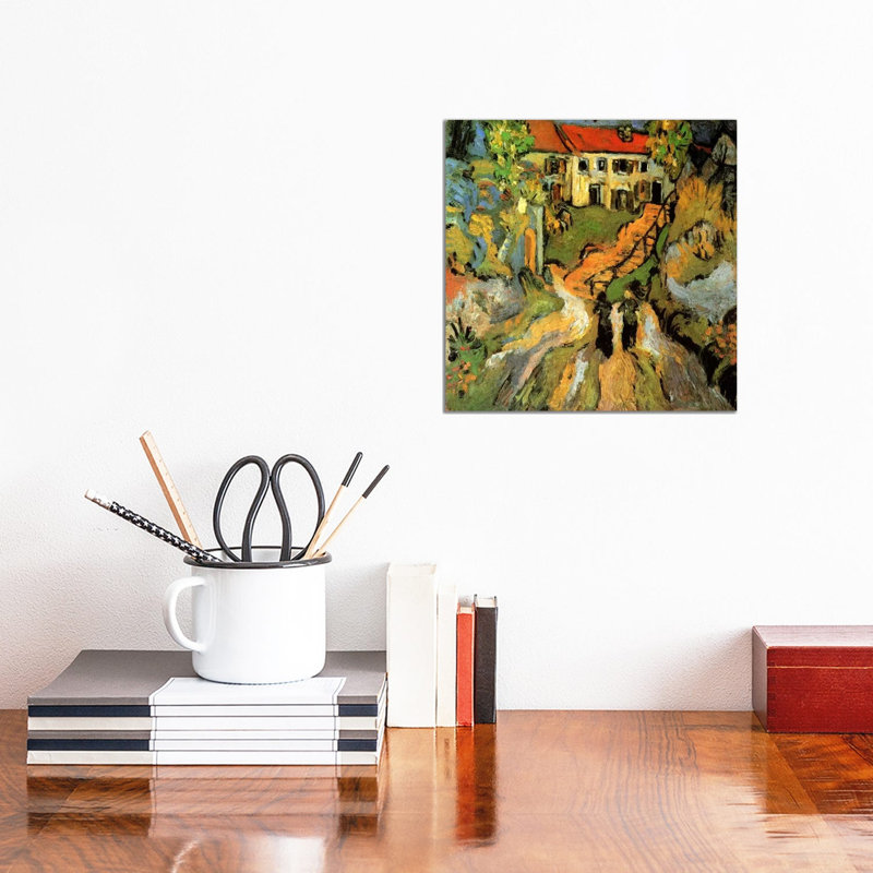 Village Street And Steps In Auvers With Two Figures by Vincent Van Gogh - Wrapped Canvas Painting, 30.48 cm H x 30.48 cm W