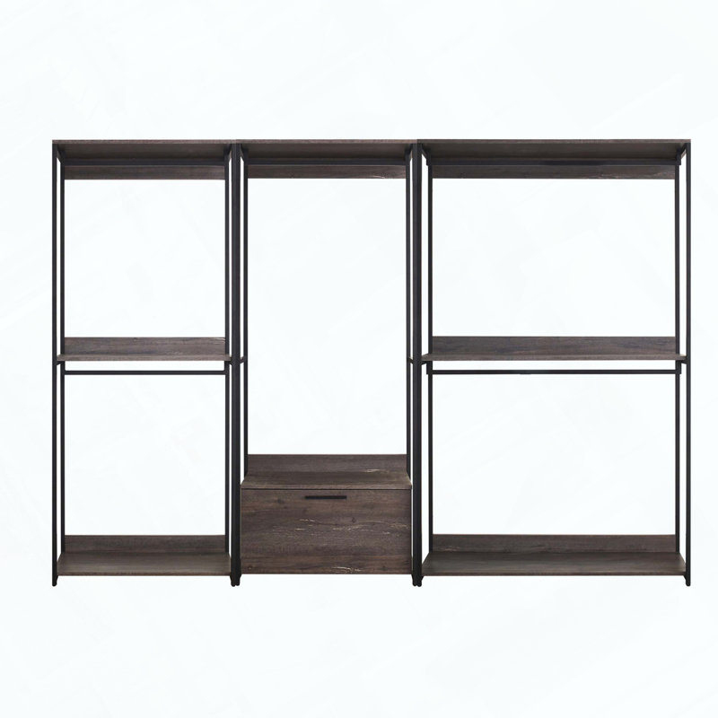 Wood Walk-In Closet System with Powder-Coated Metal Frame & Deep Storage