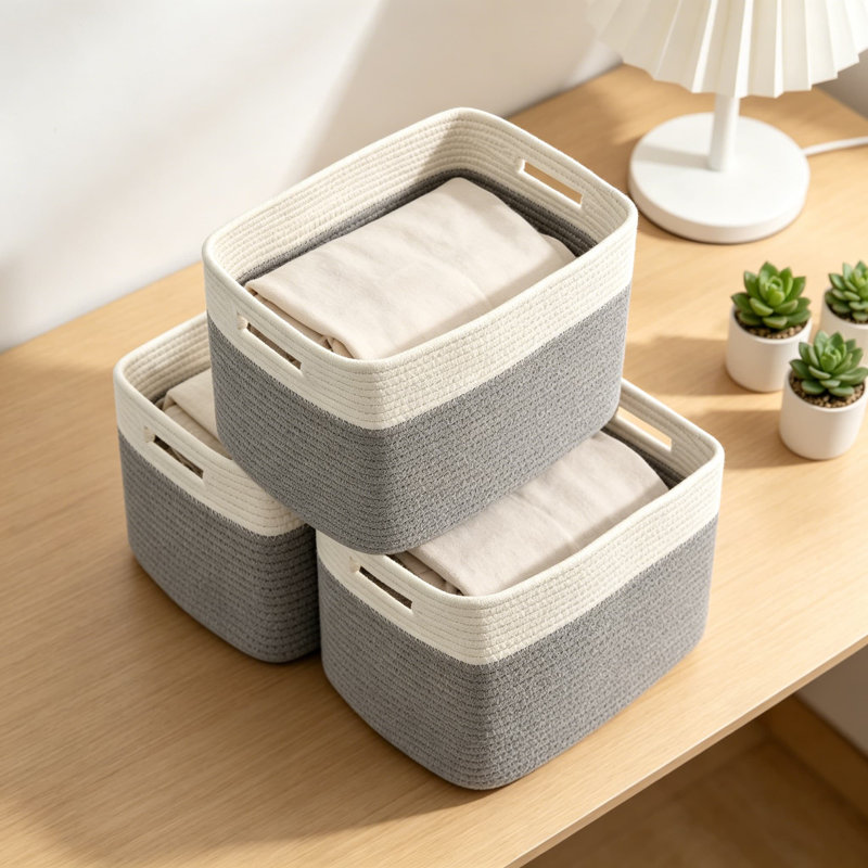 3-Pack Woven Rope Storage Baskets, Collapsible Organizer Bins For Shelves, Perfect For Toys, Books, Towels, And Clothes In Living Room, Bedroom, Or Nursery
