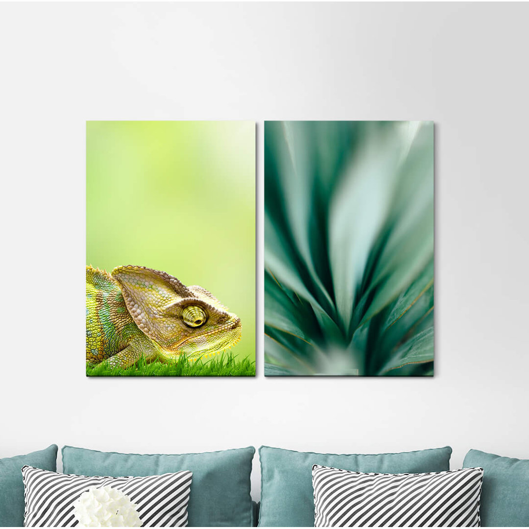 2-tlg. Leinwandbilder-Set - Fotografie „Chameleon Meadow Green Fresh Flower”