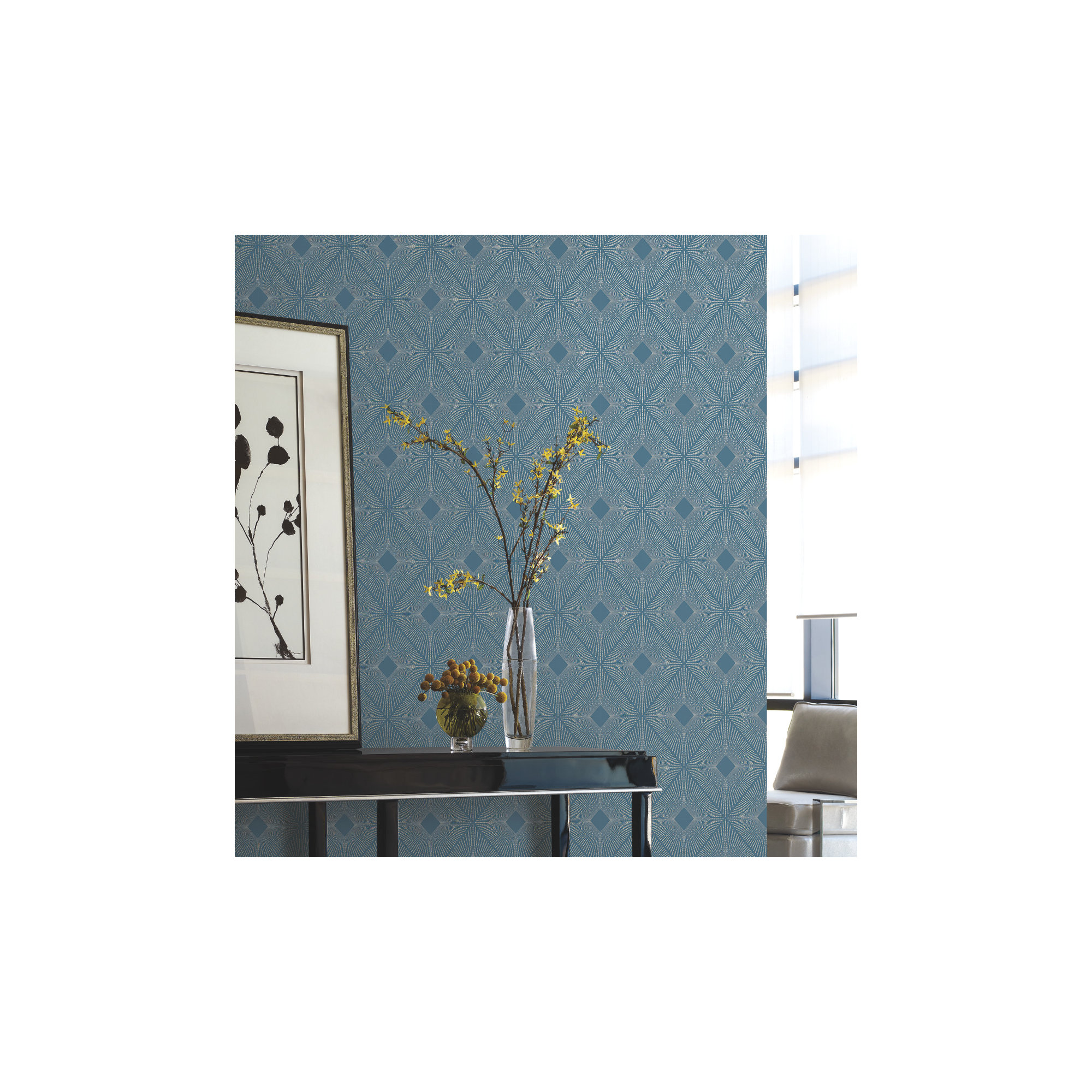Antonina Vella Modern Metals Modern Geometric Wallpaper, Blue/Silver