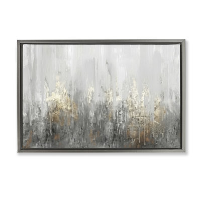  Grey Silver Abstract Drip Canvas by LSR Design Studio