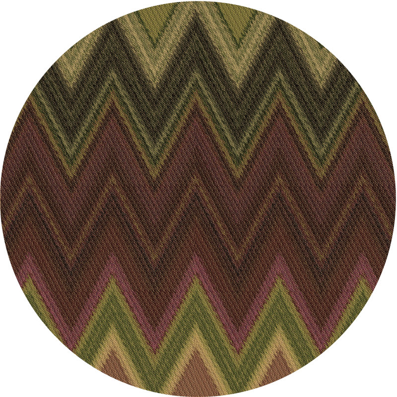 Tapis à chevrons brun / vert forêt, Rond 6 pi