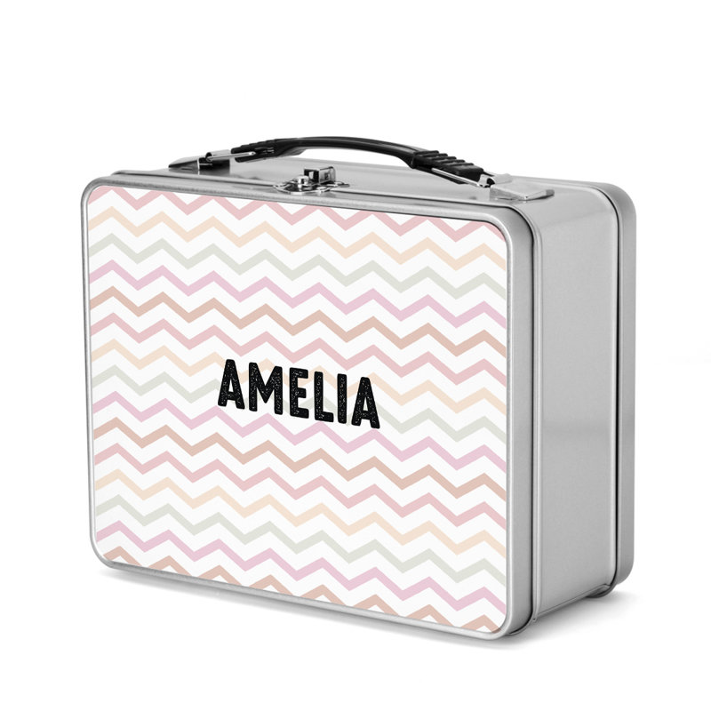 Custom Stainless Steel Lunch Box, Pastel Chevron Pattern, Easy-To-Open, BPA-Free, 8.6" X 6.6" For Kids, Oui