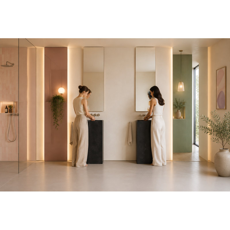 Lavabo de salle de bain sur pied en béton autoportant de 33,5 po de hauteur Vast Studio, lavabo rectangulaire moderne à fixation au sol, finition noire