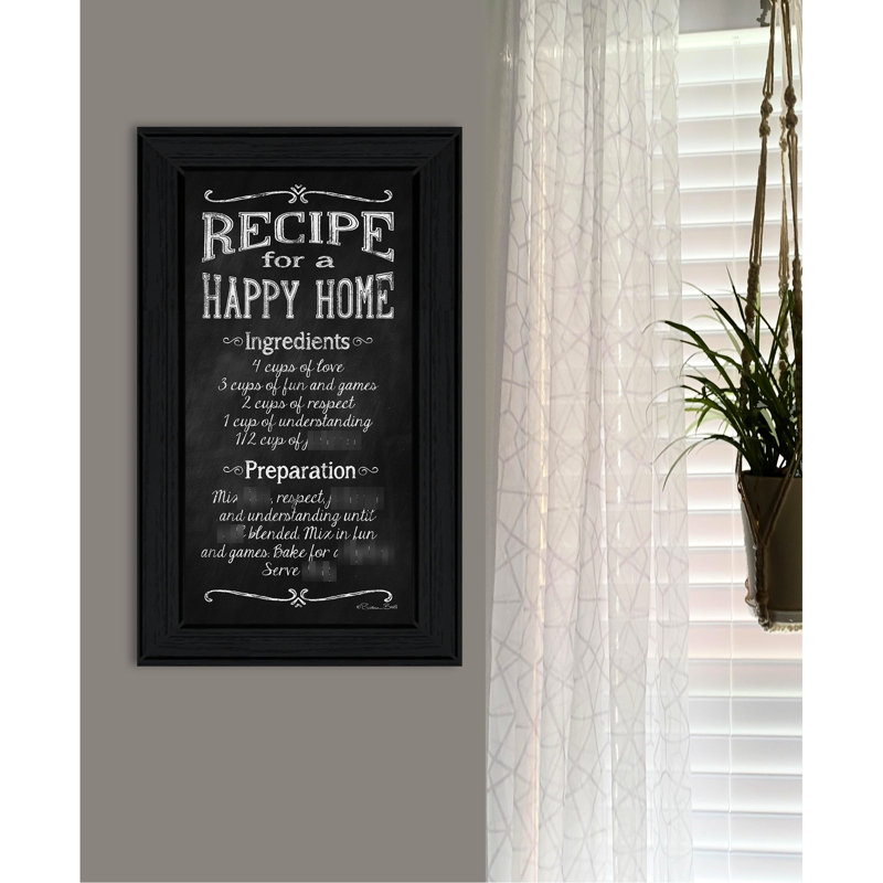 «Recipe For A Happy Home», reproduction encadrée, papier multicolore, H 21 po x l 12 po x P 1 po, cadre noir, prêt à accrocher