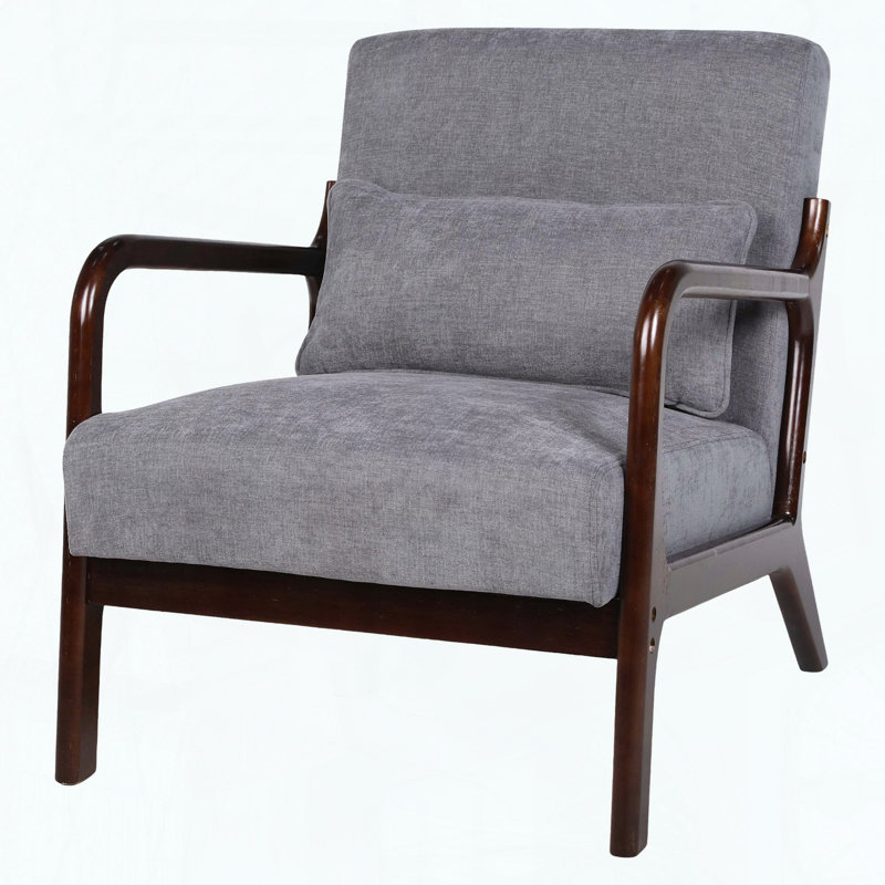 Fauteuil Mid-Century moderne - Structure en bois d'hévéa - Gris foncé antique, Marron foncé, Gris foncé antique
