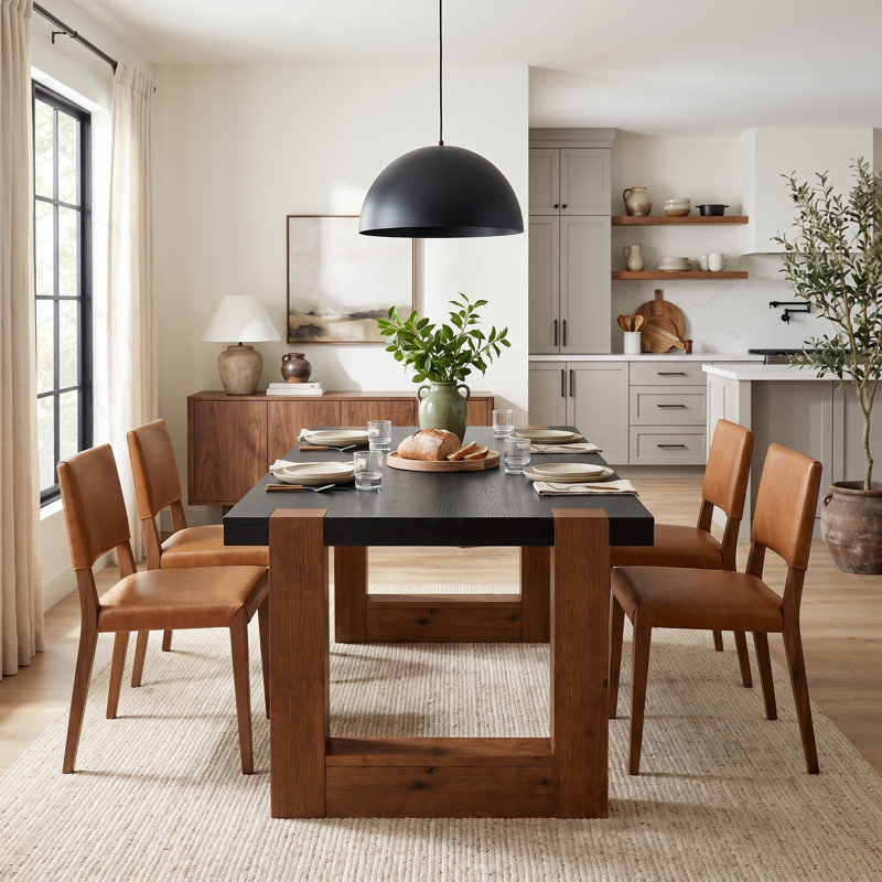 63 Inch Solid Wood Dining Table, Rectangular Dinner Table for 6 People