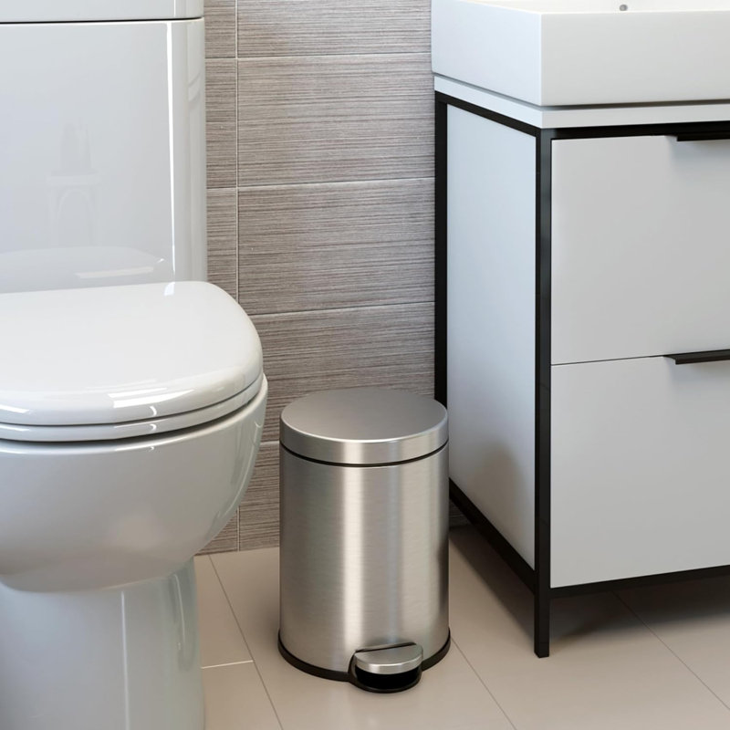 Stainless Steel 1.3 Gallon Round Step Trash Can with Odor Filter