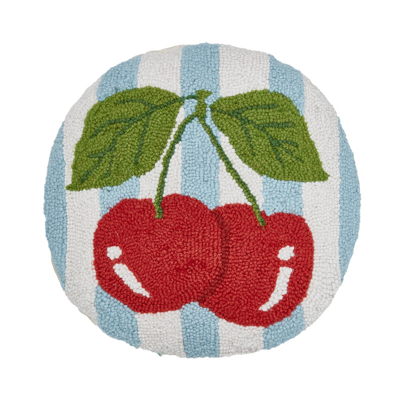 Stripe Cherries Wool Hook Pillow