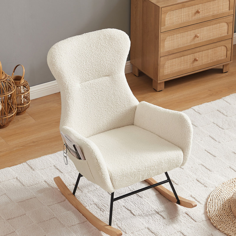 Chaise berçante avec tissu luxueux, structure en métal robuste et pieds en bois massif pour chaise et base en tissu stable