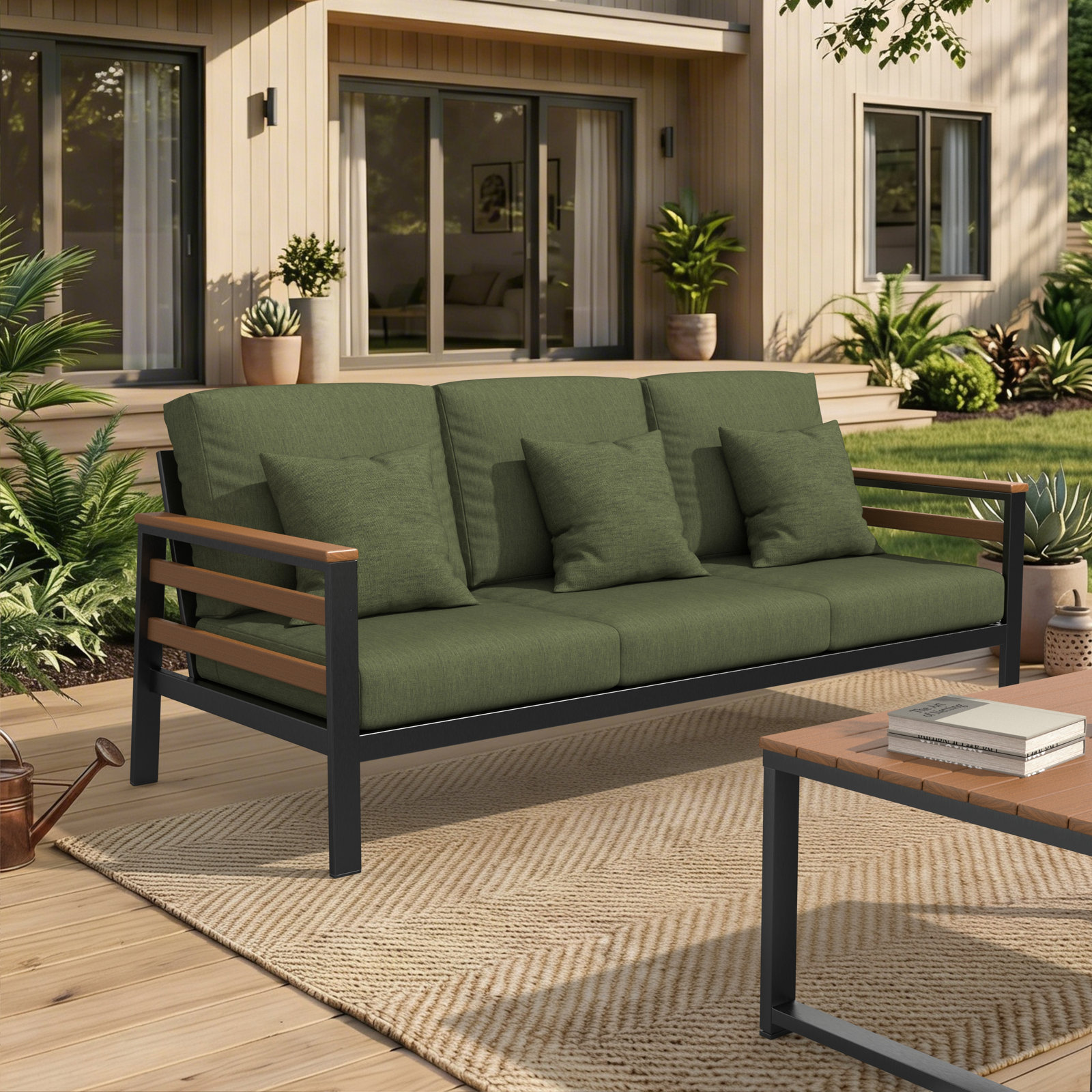 Townsend 80" Sunbrella® Patio Sofa, Green, Antique Mahogany