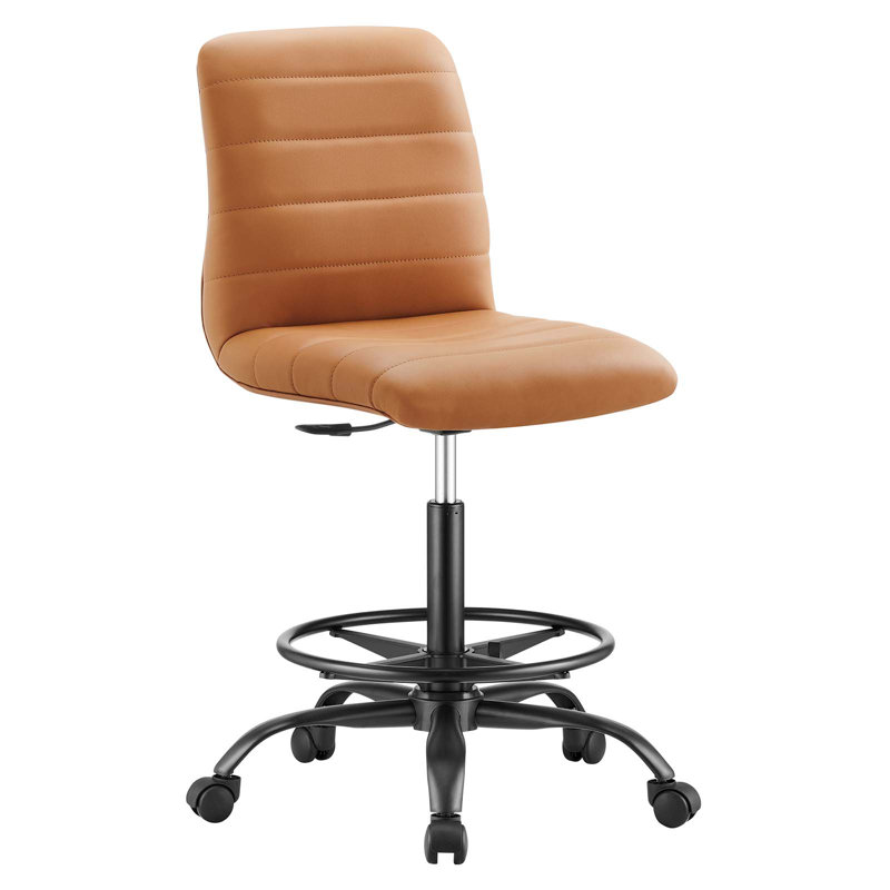 Chaise de dessinateur en cuir végétalien sans accoudoirs Ripple par Modway, Noir, Brun clair