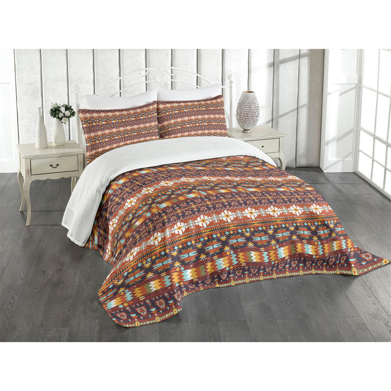 Ambesonne Colorful Bedspread Set Aztec Style Arrow Multicolor, King Coverlet / Bedspread + 2 Standard Shams