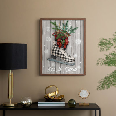Patins de Noël, reproduction encadrée - bois massif