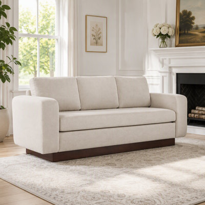 3-Seater Chenille Sofa with Wide Armrests and Sturdy Rubberwood Base