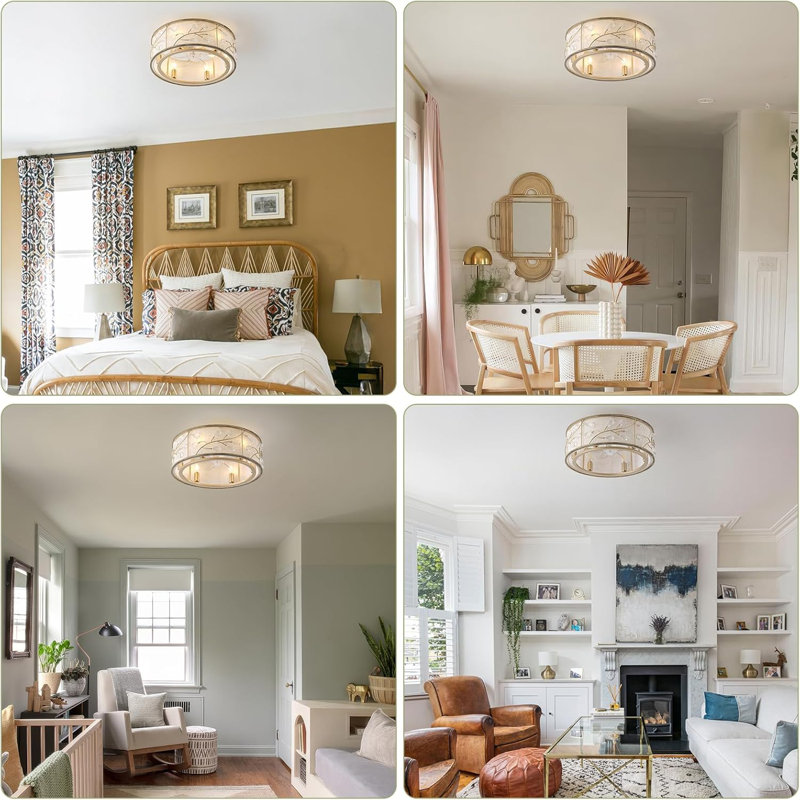 Ventilateur de plafond en cristal 20 po avec lumière, ventilateur encastré doré avec lumières et télécommande, fermé avec 6 vitesses pour chambre à coucher, salon, chambre de bébé (or)