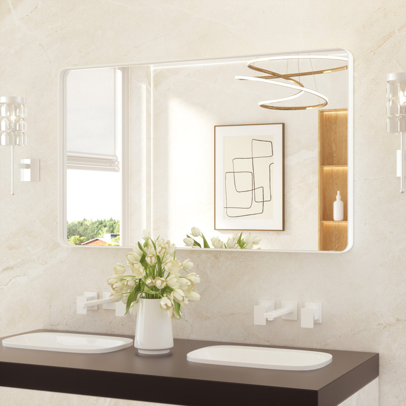 Miroir de salle de bain plombier en aluminium incassable et résistant à la rouille , 30 po x 48 po, Blanc, Rectangulaire