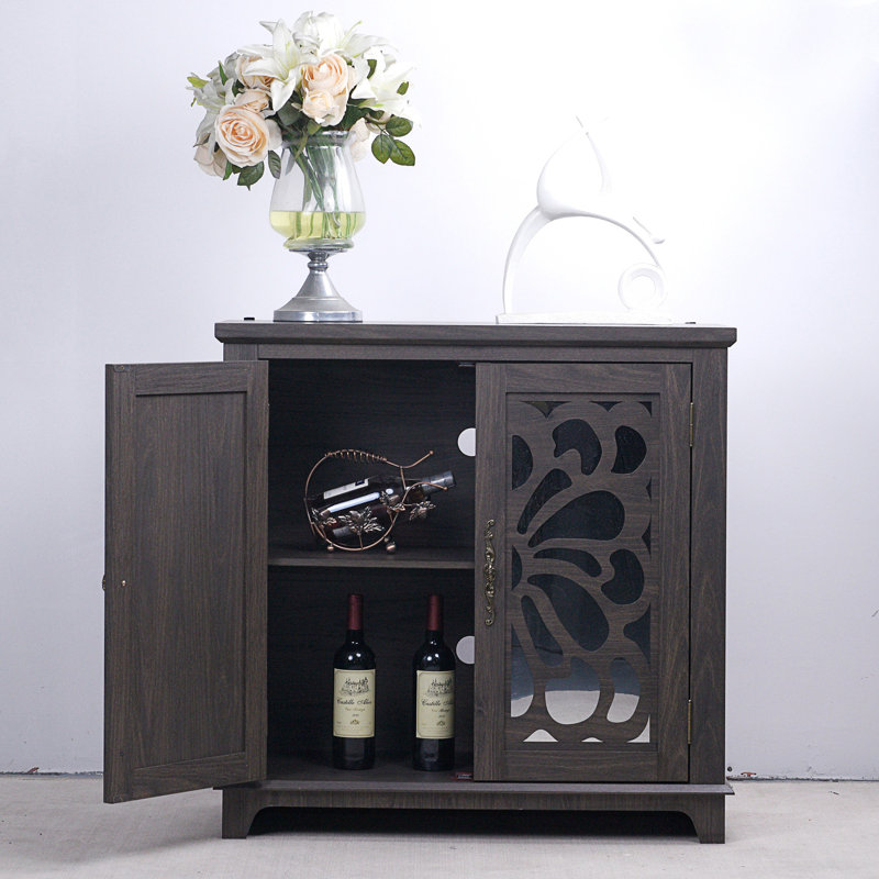 Buffet élégant avec 2 portes en miroir en acrylique, Marron foncé