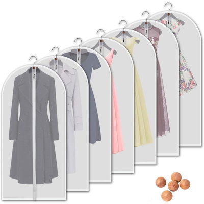 Ensemble de 7 pièces de sacs à vêtements suspendus - Housse de protection translucide à l'épreuve de la poussière de 60 pouces avec fermeture à glissière blanche respirante pour les costumes de danse.