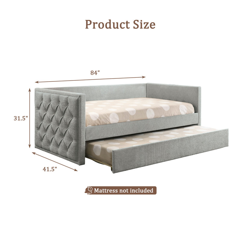 Modern Fabric Twin Sofa Bed Daybed with Trundle, Gray