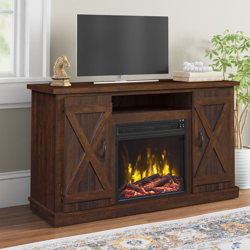 Meuble télé pour téléviseurs de 55 po ou moins avec foyer électrique encastré Lorraine, Espresso coupe de scie