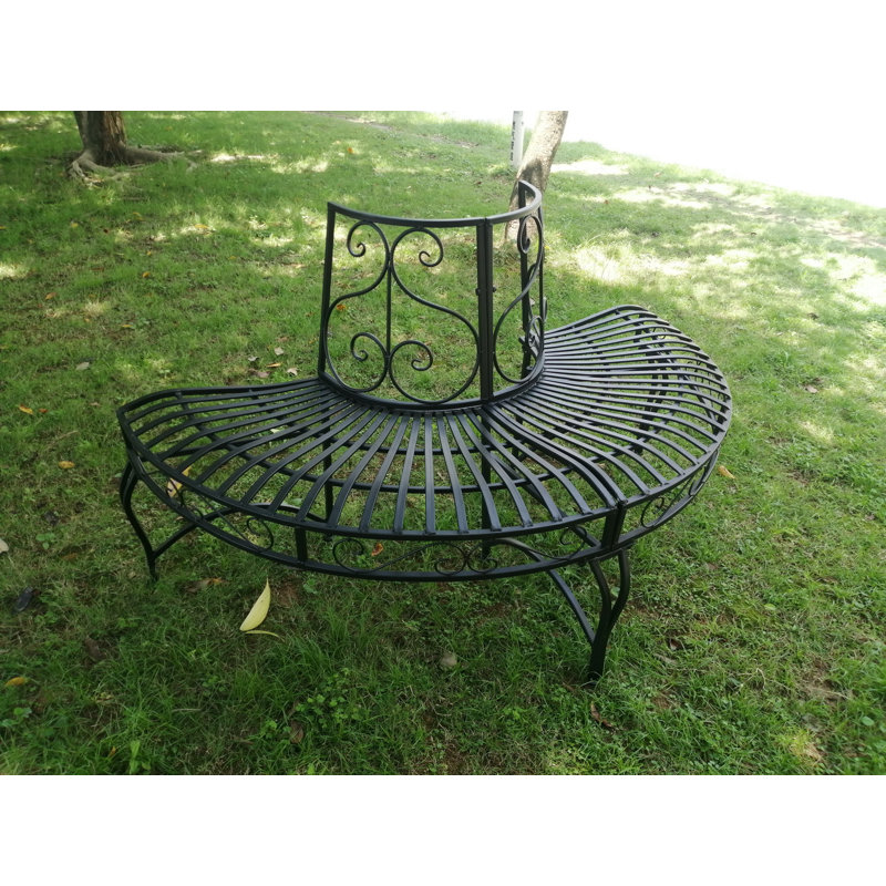 Metal Semi-Circle Tree-Wrap Bench, Black