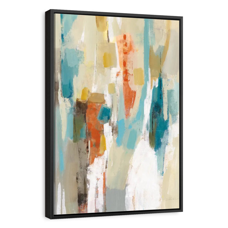 Marches sur le sable abstrait, 13 po x 19 po, Cadre flottant noir