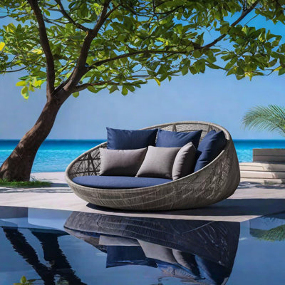 Outdoor Round Rattan Patio Daybed 62.99 Wide by Bayou Breeze