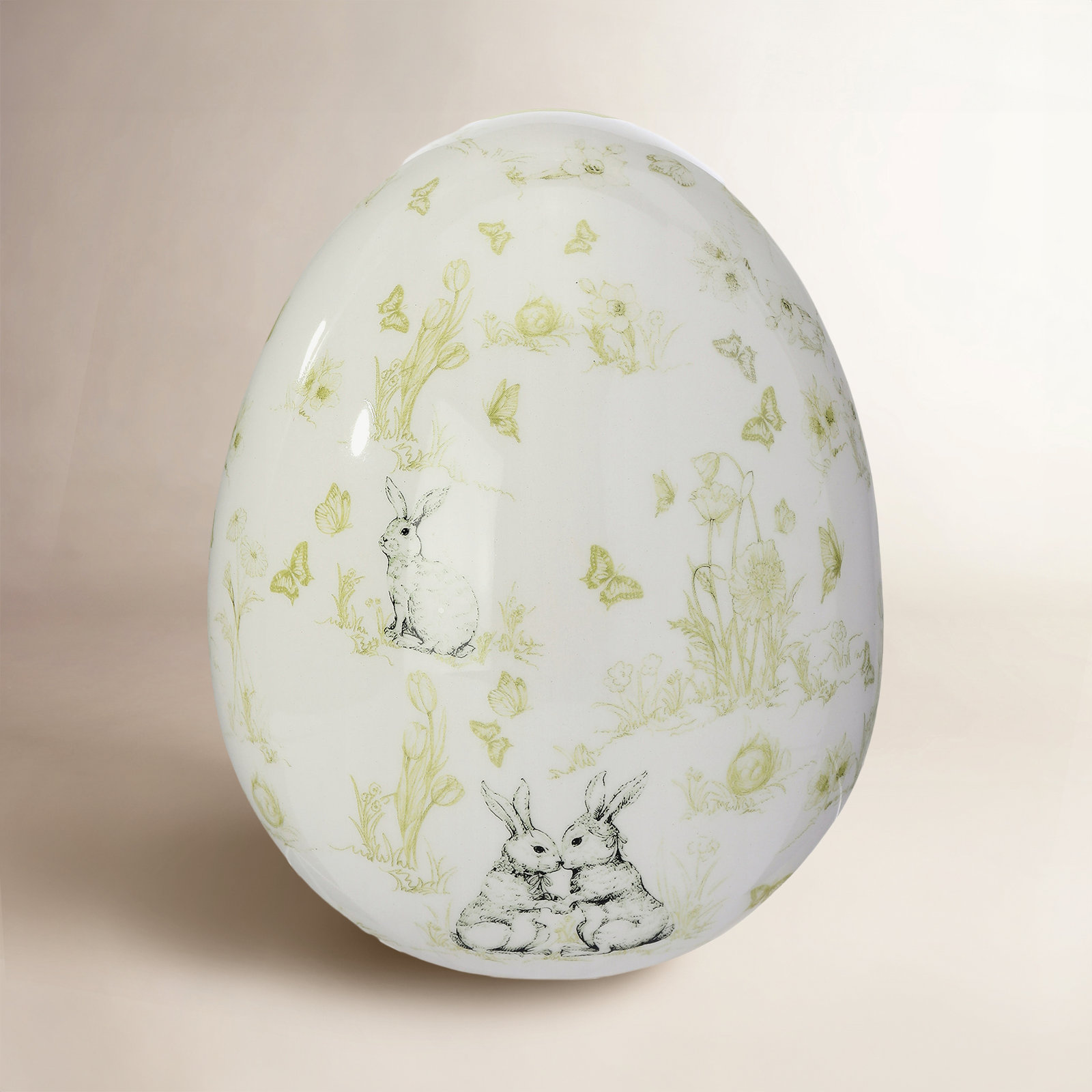 Dolomite Bunny Toile Egg Holiday Accent, 7" Dolomite Bunny Toile Egg