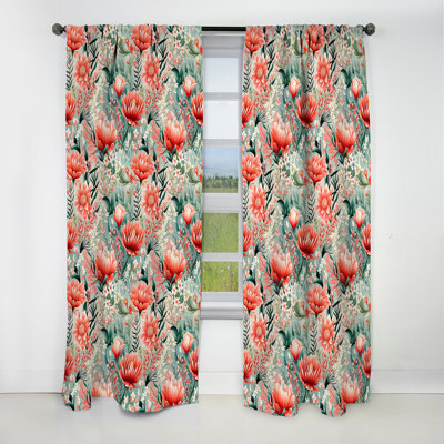 Tropical Reef Adventure - Motif rose - Rideau floral - Rideau floral occultant en velours - 1 panneau
