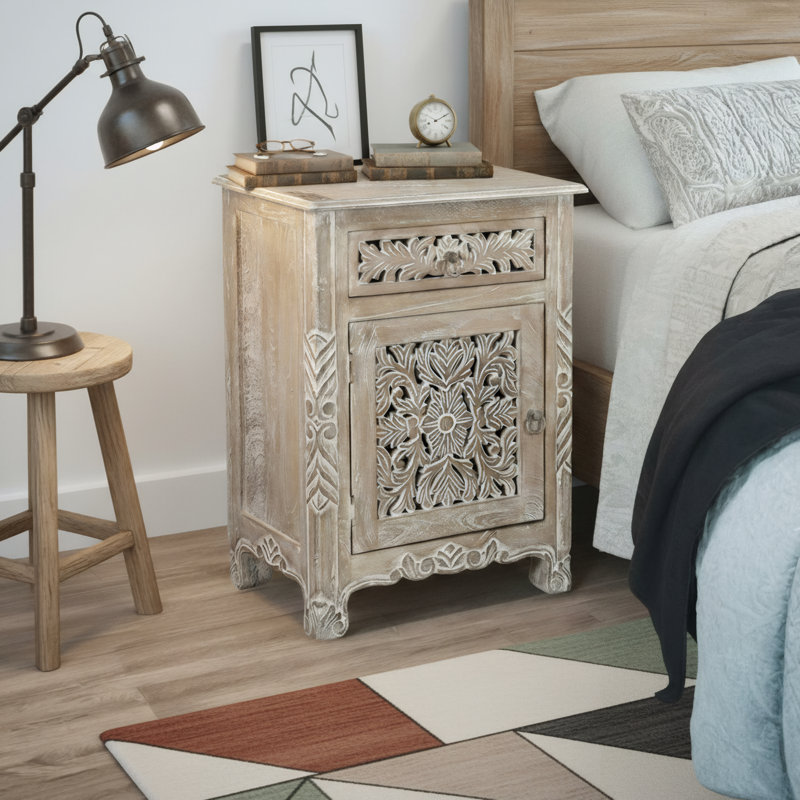 Harleen 22'' W Solid Wood Nightstand, Left, Limestone Beige