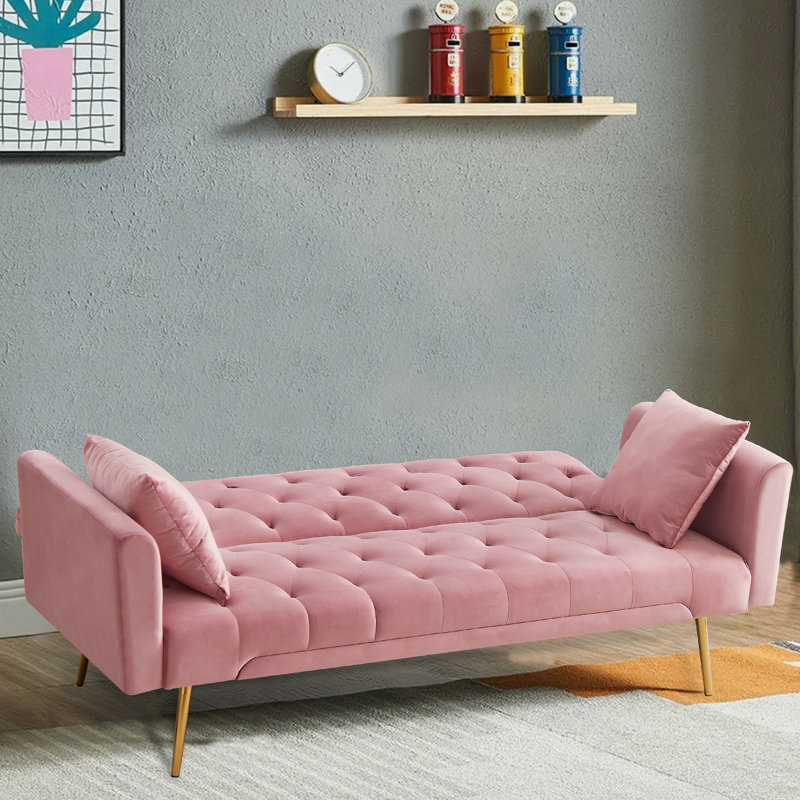 Canapé-lit rembourré de style moderne 71,65 po, Velours rose