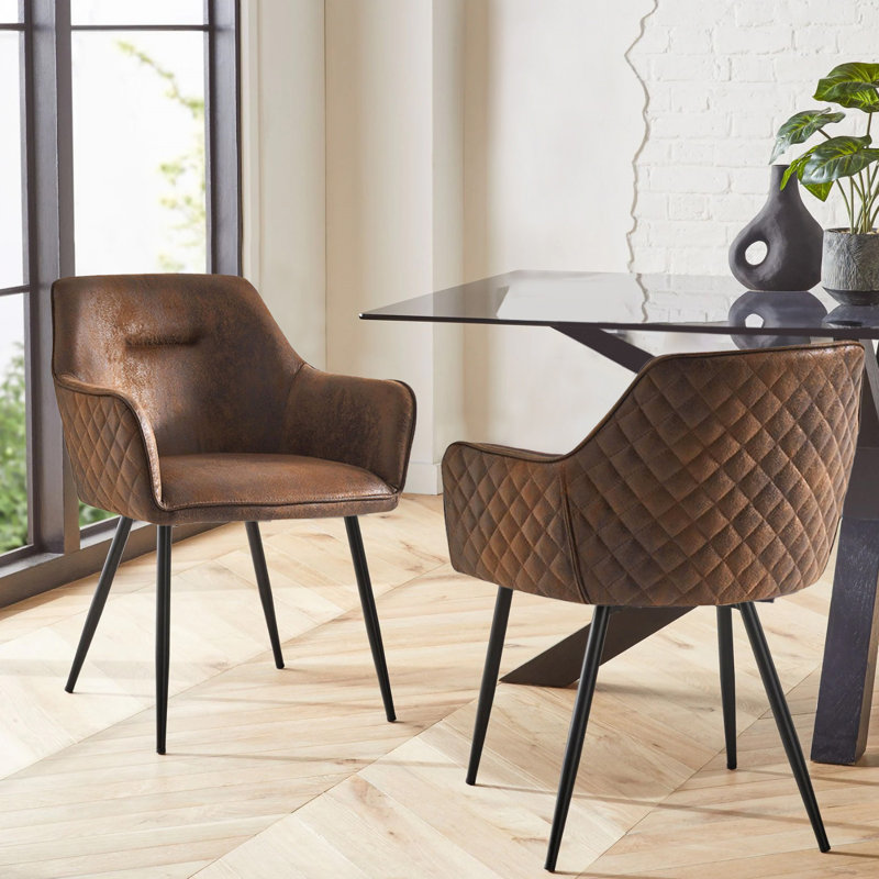 Flagstaff Upholstered Faux Suede  Dinging chair with Arms, Brown