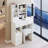 29.2" Small Size Left Drawer Desktop Vanity Table + Cushioned Stool, Extra Large Right sliding mirror, Multi Layer High Capacity Storage, Practical Fashionable Dresser, Suitable For Small Space-1331907156