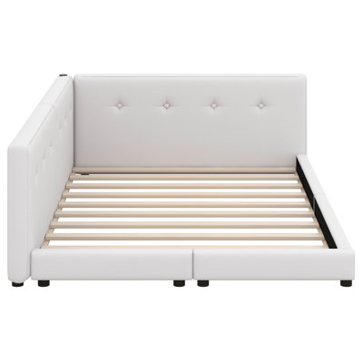 Modern Upholstered Platform Bed With USB Ports, Floor Daybed With Wood Slat Support by Mercer41