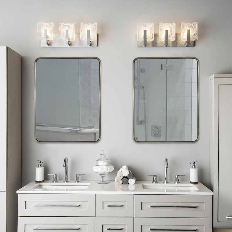 Miroir de salle de bain rectangulaire contemporain | Cadre épais en acier inoxydable, 36 po x 28 po, Nickel brossé