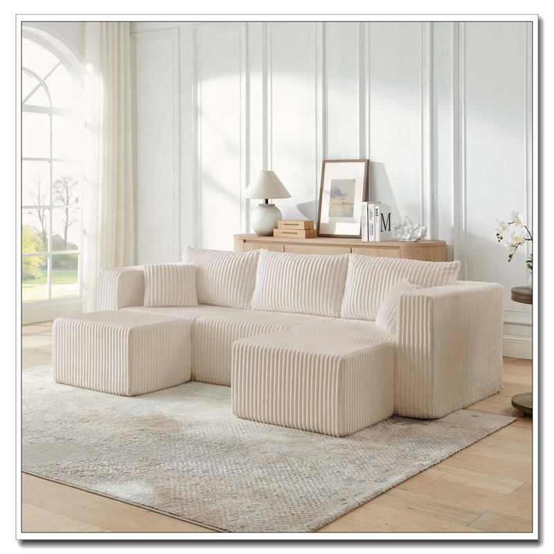 Canapé modulaire compressé en velours côtelé de style minimaliste moderne, Beige