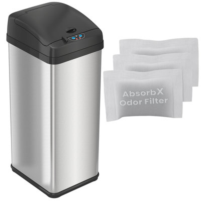Poubelle à capteur sans contact Itouchless 13 gallons avec système de contrôle des odeurs, 3 filtres à odeurs, acier inoxydable, poubelle de cuisine à couvercle extra large