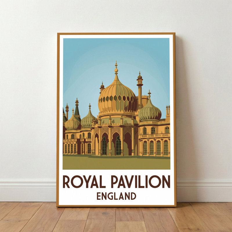 Royal Pavilion, Brighton, England - Romantic Regency Travel Poster of Iconic Domes. Giclee Print on Wrapped Canvas. Wall Art, Home Decor - Iconic Buildings & Architecture, England 1 Piece Wrapped Canvas Wall Art