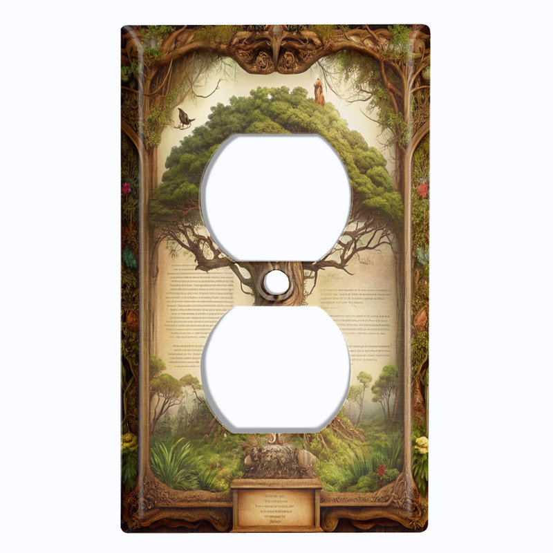 Couvercle de plaque d'interrupteur en métal; Arbre de contes de fées US standard 1 bande, Prise double # 8