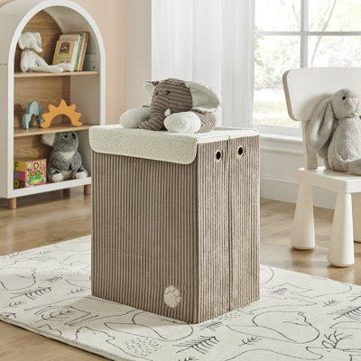 Collapsible Folding Corduroy Kids Plush Laundry Hamper Toy Storage - Grey Elephant