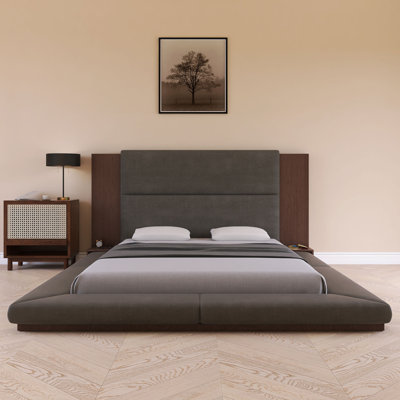 Gray Wood Frame Platform Bed